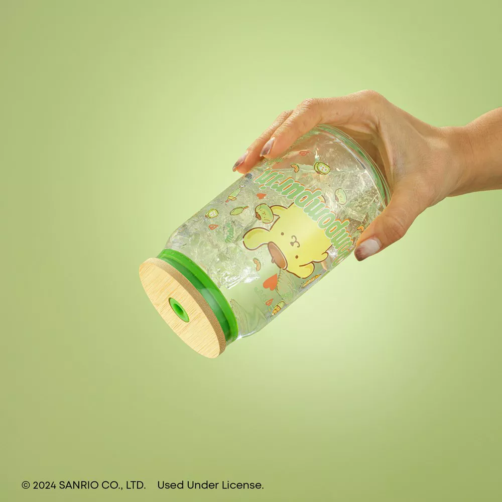 JoyJolt Sanrio Hello Kitty and Friends Pompompurin Favorite Flavor Glass Tumbler with Bamboo Lid and Straw - Image 5