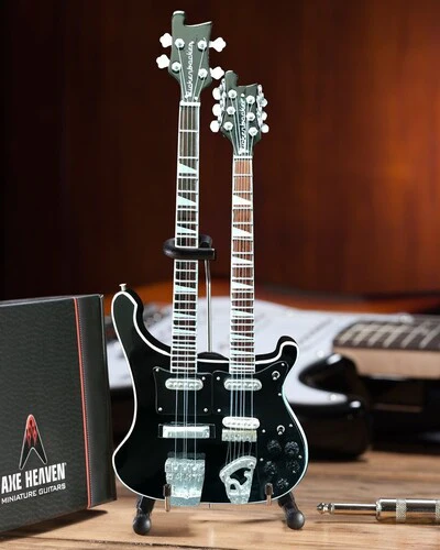 Signature Double Neck Black 10 Inch Miniature Bass Guitar Replica Collectible