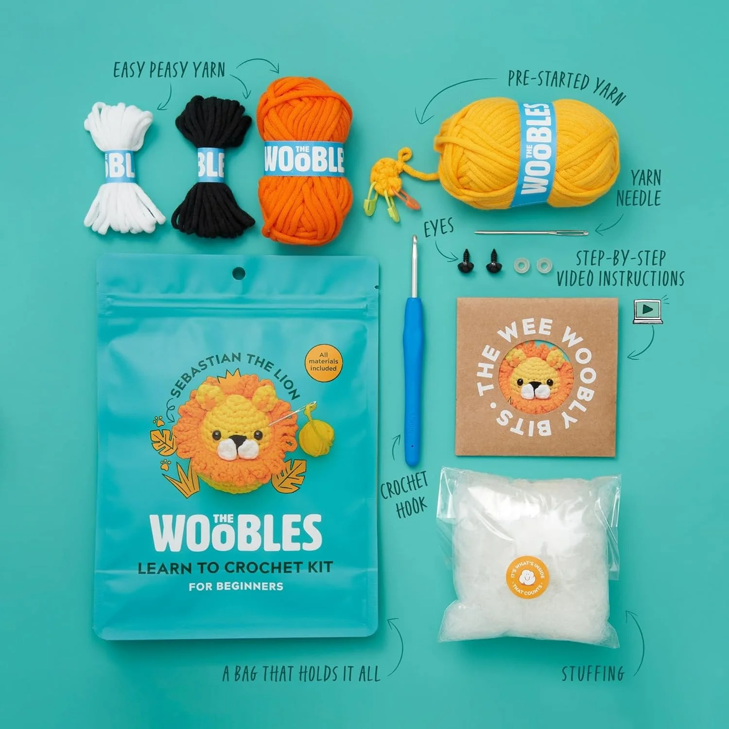 Woobles Beginners Crochet Kit - Sebastian The Lion - Image 2